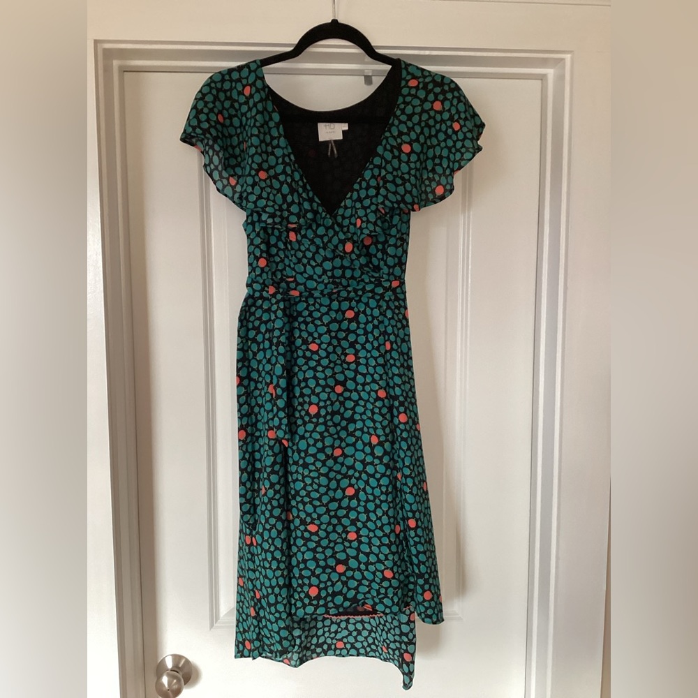 Green and black wrap dress